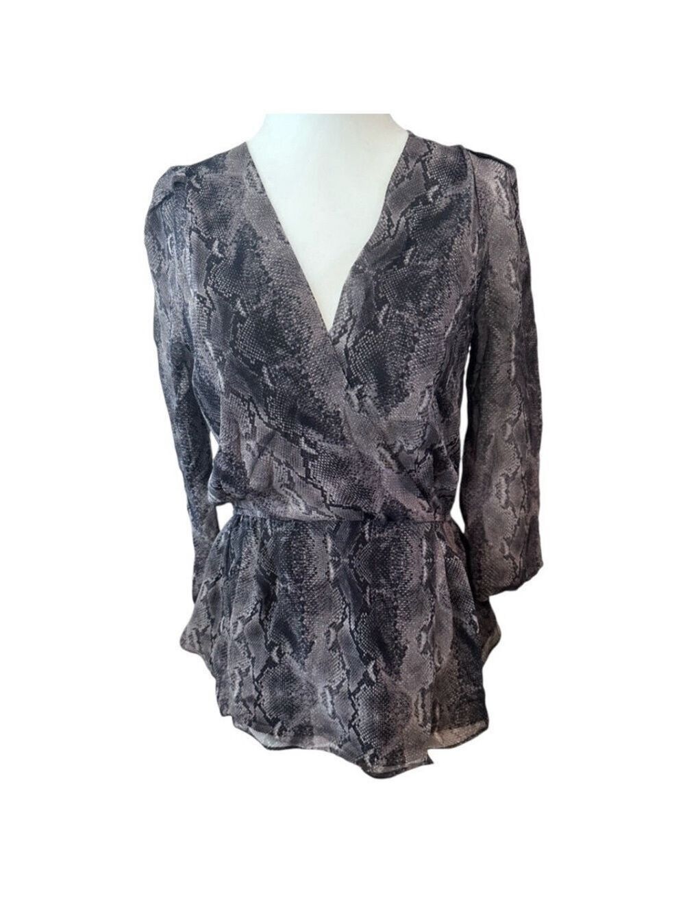 BABATON 100% Silk Animal print V-Neck Blouse Peplum WOMENS XS